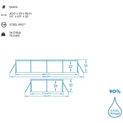 Bestway Steel Pro Frame Pool-Set mit Filterpumpe 400 x 211 x 81 cm blau eckig