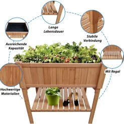 Coemo Hochbeet Kräuterbeet mit Pflanzfolie 120 x 40 x 90 cm