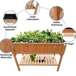 Coemo Hochbeet Kräuterbeet mit Pflanzfolie 120 x 60 x 90 cm