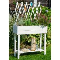 dobar Hochbeet mit Rankhilfe rollbar 79 x 130 x 28,5 cm weiß