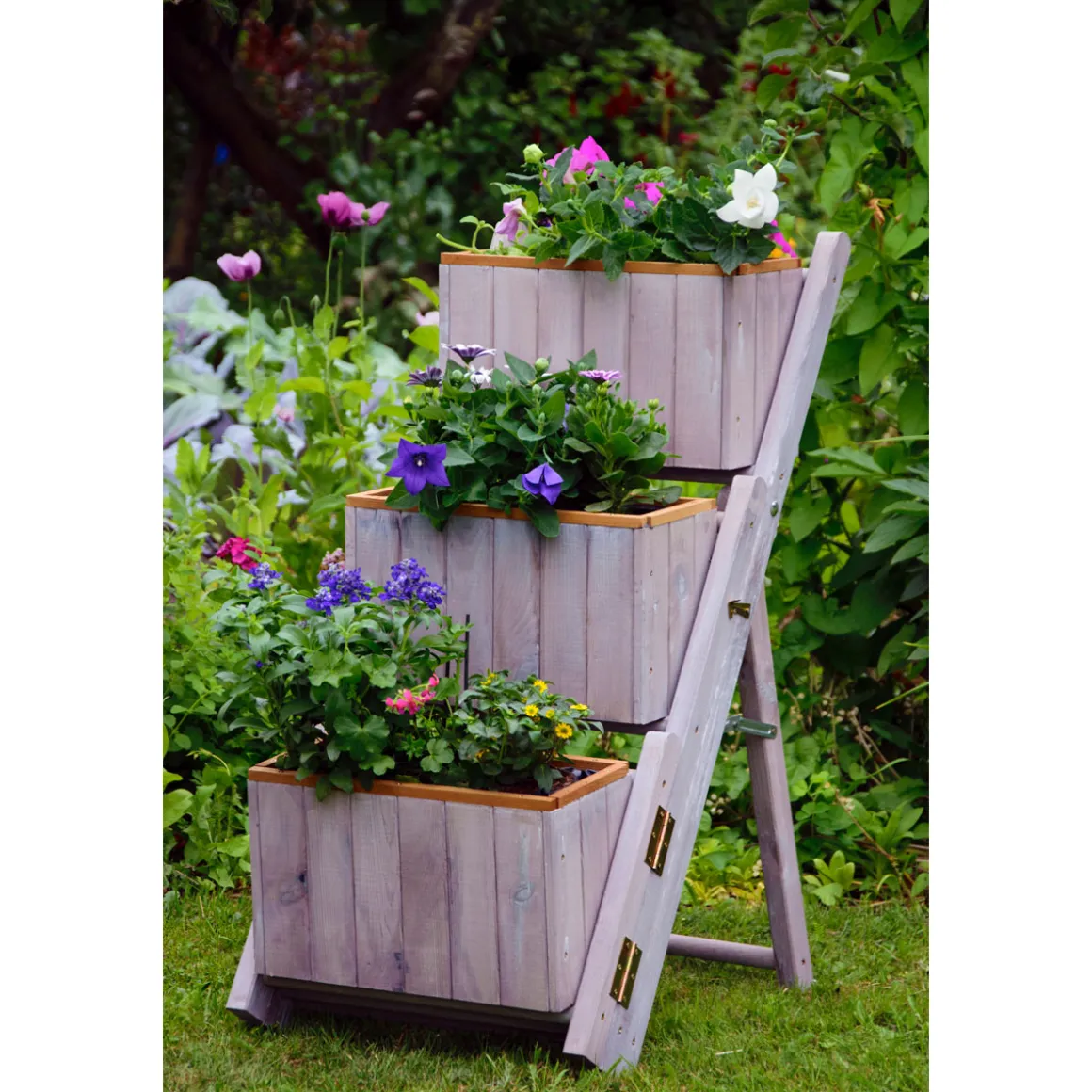 dobar Pflanztreppe ausklappbar 41 x 85 x 55 cm grau Kiefer grau