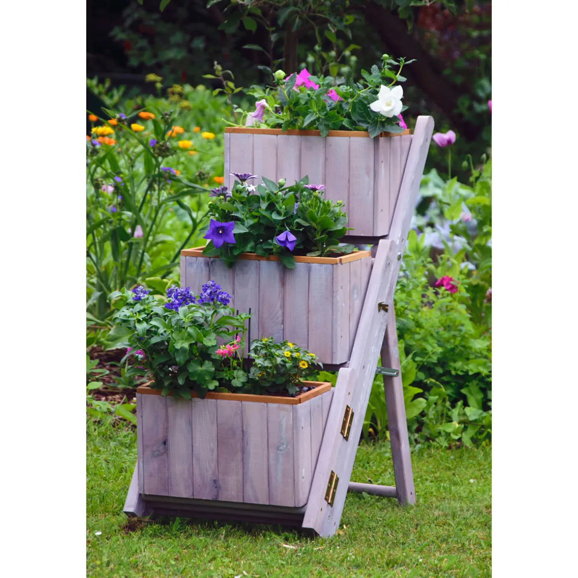 dobar Pflanztreppe ausklappbar 41 x 85 x 55 cm grau Kiefer grau