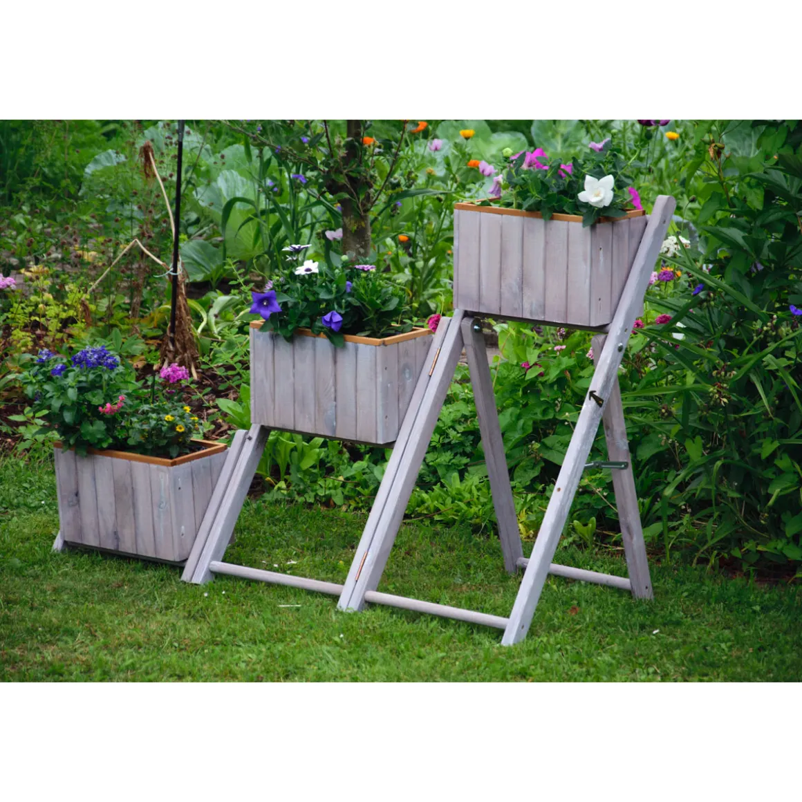 dobar Pflanztreppe ausklappbar 41 x 85 x 55 cm grau Kiefer grau