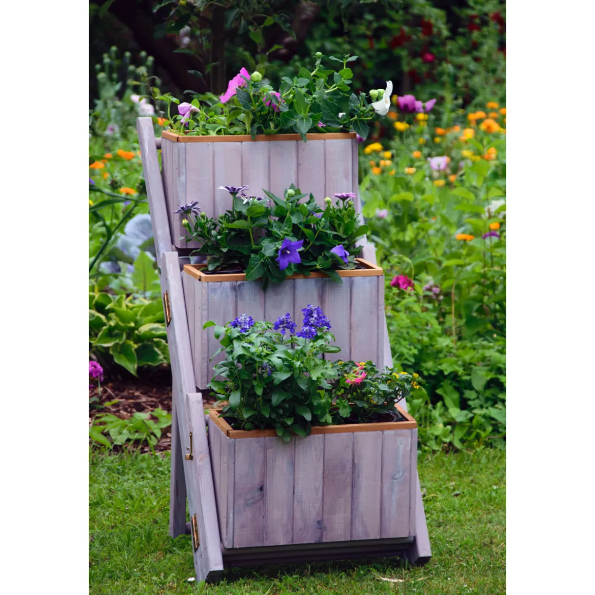 dobar Pflanztreppe ausklappbar 41 x 85 x 55 cm grau Kiefer grau