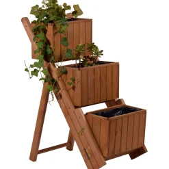 dobar Pflanztreppe ausklappbar 41 x 85 x 55 cm grau Kiefer braun
