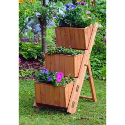 dobar Pflanztreppe ausklappbar 41 x 85 x 55 cm grau Kiefer braun