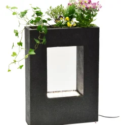 dobar XL Design-Gartenbrunnen mit Pflanzkasten 76 x 54,5 x 19 cm dunkelgrau