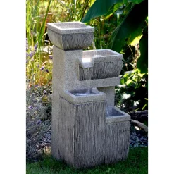 dobar XL Design-Gartenbrunnen mit LEDs 32,3 x 80,3 x 38,7 cm grau
