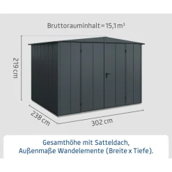 EcoStar Gerätehaus Elegant-STyp 3RAL7016 2 flg