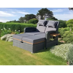 Garden Pleasure Funktionssofa BARI Stahl, Kunststoffgeflecht, Akazie