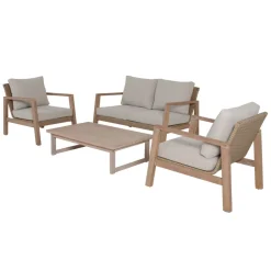 Garden Pleasure Lounge-Set SAN MATEO, 4-teilig, Eukalyptus,Geflecht,Polyester100%