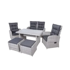Garden Pleasure Tischgruppe LYON, 6-tlg., grau Alu / Kunststoffgeflecht, halbrund
