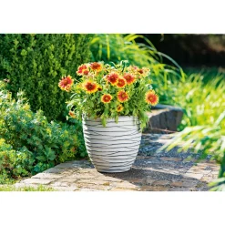 Haveson Pflanzgefäß Big Groove rund Durchmesser 28 x 27 cm Light cement