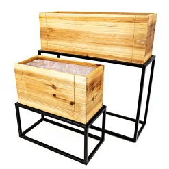 Holzpflanzkasten mit Metallgestell 38 x 15 x 16 cm