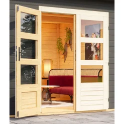 Karibu Gartenhaus Northeim 5 terragrau 40 mm mit Anbaudach