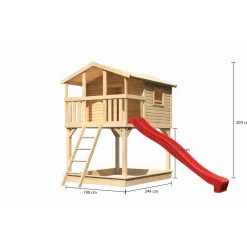 Karibu Stelzenhaus Benjamin naturbelassen inkl Rutsche rot