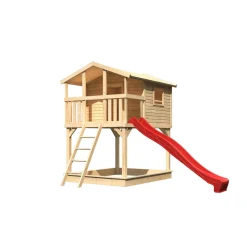 Karibu Stelzenhaus Benjamin naturbelassen inkl Rutsche rot