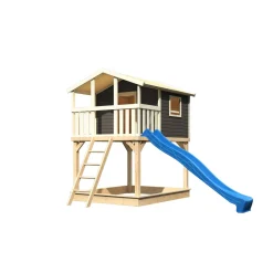 Karibu Stelzenhaus Benjamin terragrau inkl Rutsche blau