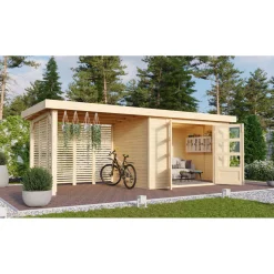 Karibu BBH Askola 4 Set mit Anbaudach naturbelassen