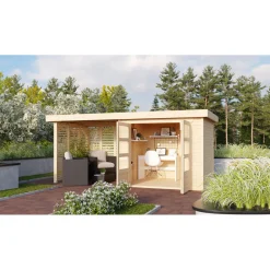 Karibu BBH Askola 3 Set mit Anbaudach naturbelassen