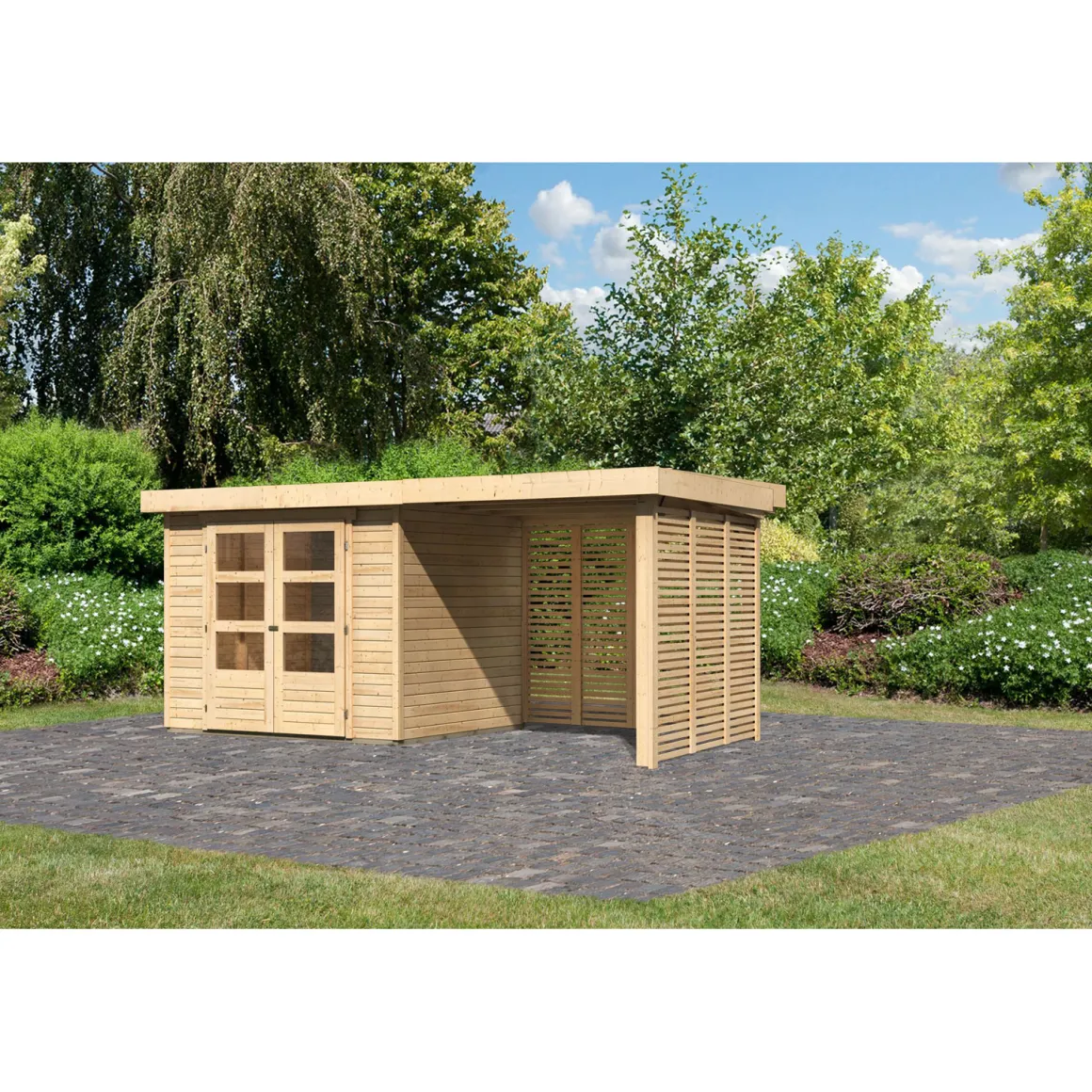 Karibu BBH Askola 3 Set mit Anbaudach naturbelassen