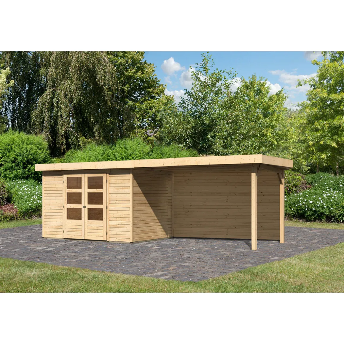 Karibu BBH Askola 4 Set mit Anbaudach naturbelassen