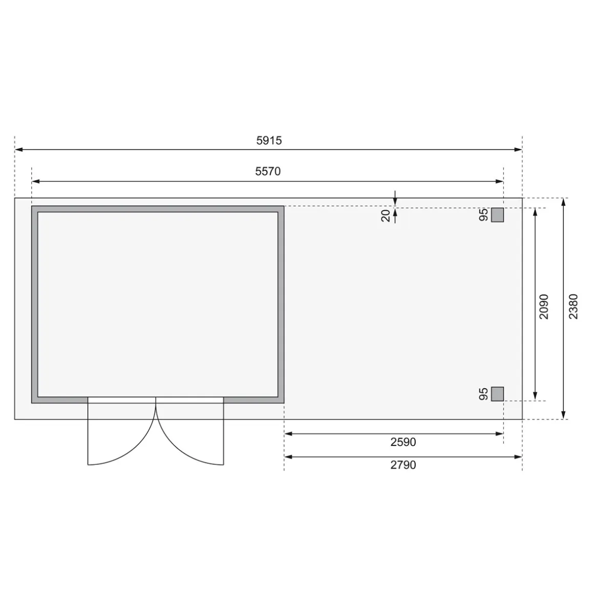 Karibu BBH Askola 4 Set mit Anbaudach naturbelassen