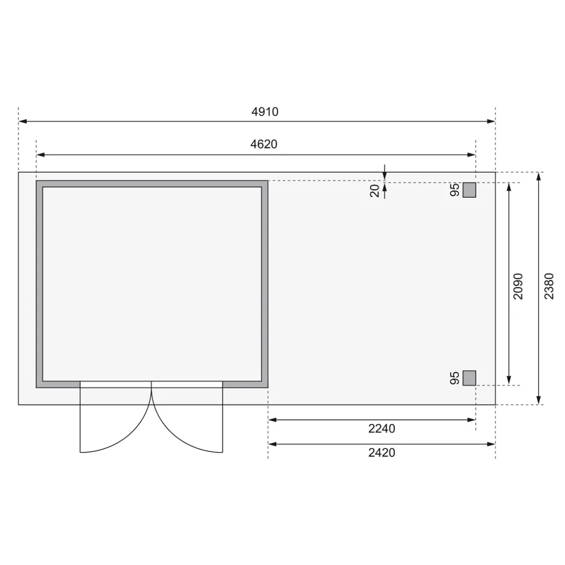 Karibu BBH Askola 3 Set mit Anbaudach naturbelassen