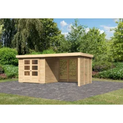 Karibu BBH Askola 3 Set mit Anbaudach naturbelassen