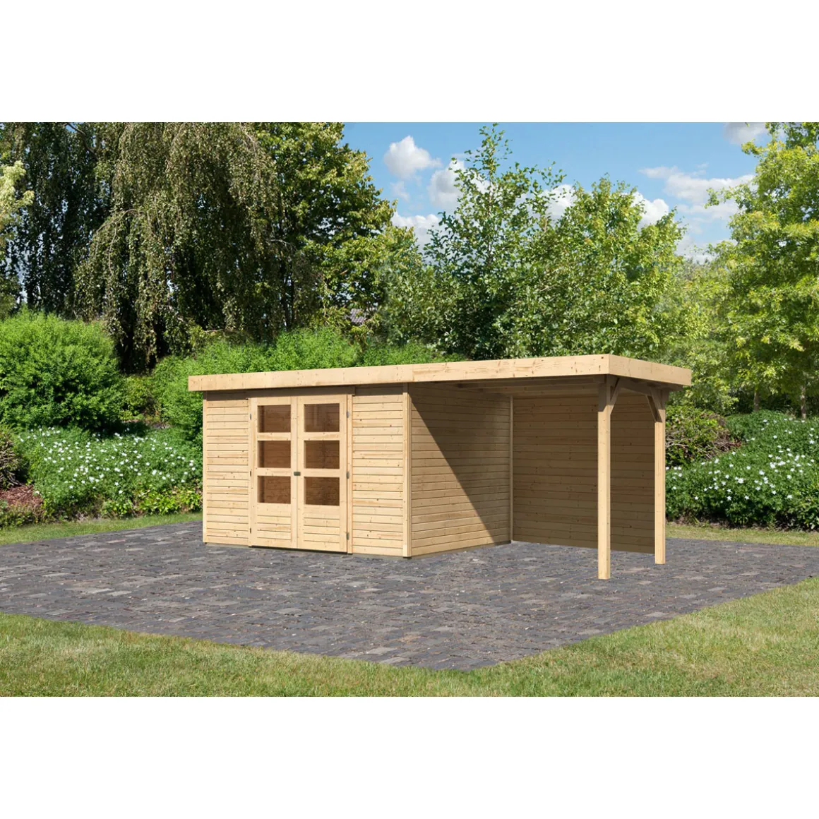 Karibu BBH Askola 5 Set mit Anbaudach naturbelassen