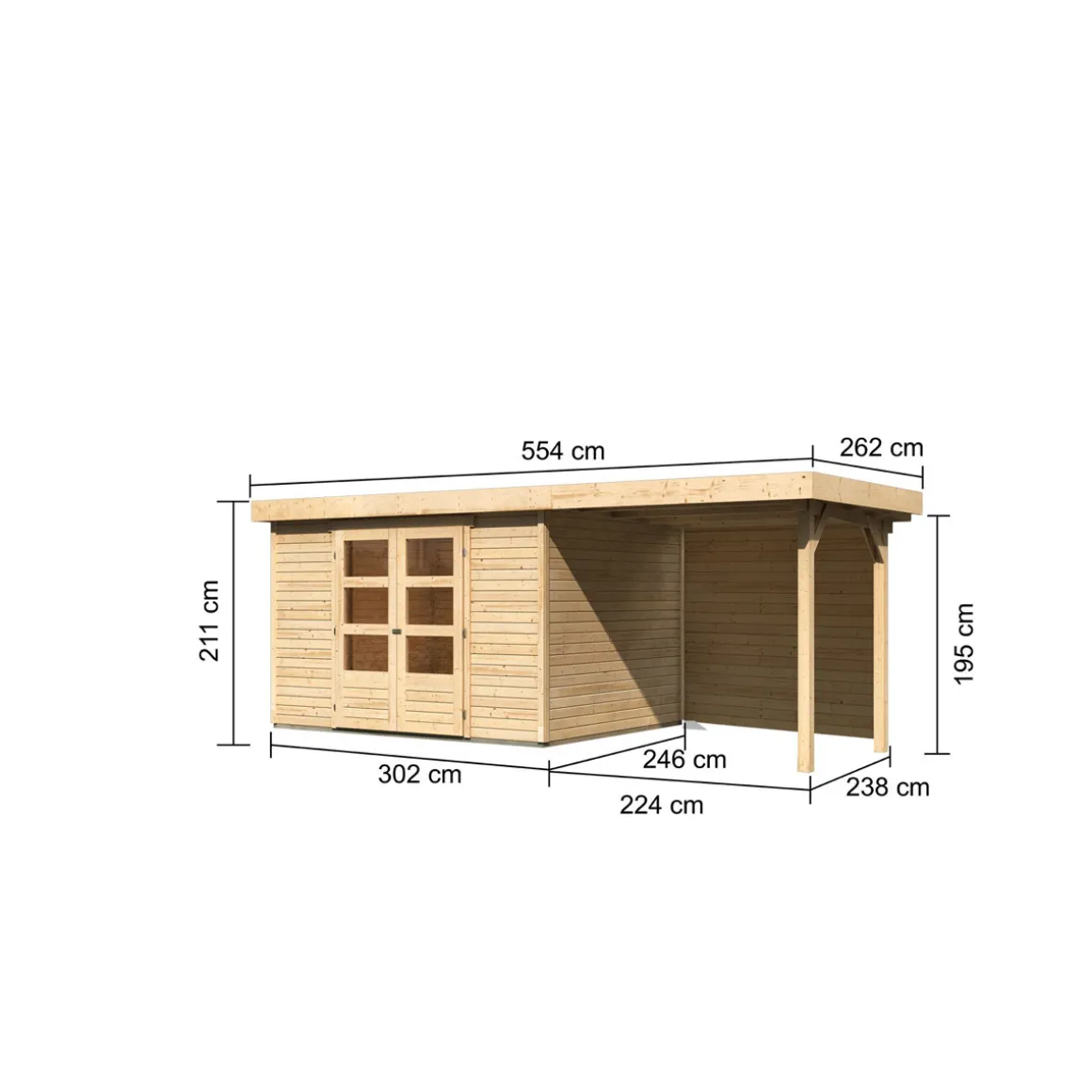 Karibu BBH Askola 5 Set mit Anbaudach naturbelassen