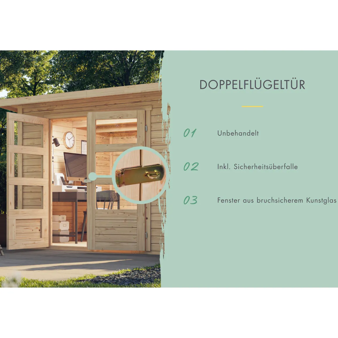 Karibu BBH Askola 5 Set mit Anbaudach naturbelassen