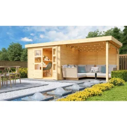 Karibu BBH Askola Set mit Anbaudach naturbelassen