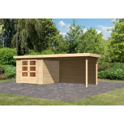 Karibu BBH Askola Set mit Anbaudach naturbelassen