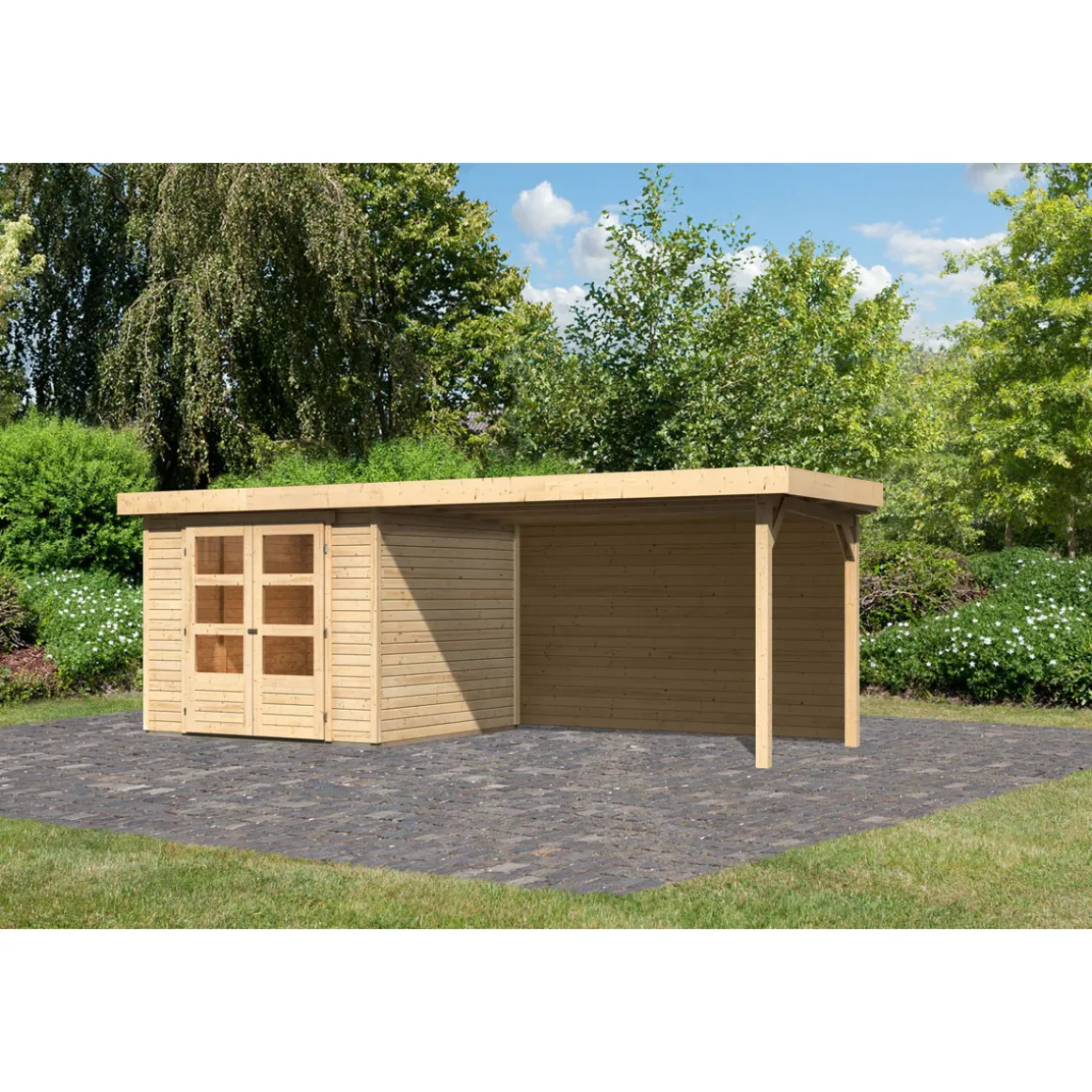 Karibu BBH Askola Set mit Anbaudach naturbelassen