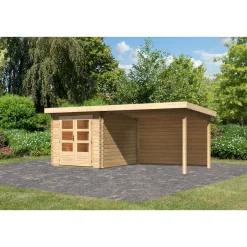 Karibu BBH Bastrup 4 Set mit Anbaudach naturbelassen