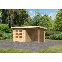 Karibu BBH Bastrup 4 Set mit Anbaudach naturbelassen