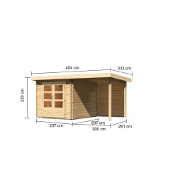 Karibu BBH Bastrup 4 Set mit Anbaudach naturbelassen