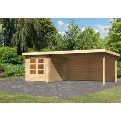 Karibu BBH Bastrup 4 Set mit Anbaudach naturbelassen