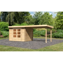 Karibu BBH Bastrup 3 Set mit Anbaudach naturbelassen