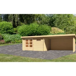 Karibu BBH Bastrup 8 Set mit Anbaudach naturbelassen