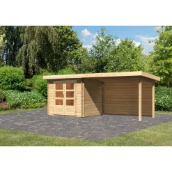 Karibu BBH Bastrup 2 Set mit Anbaudach naturbelassen