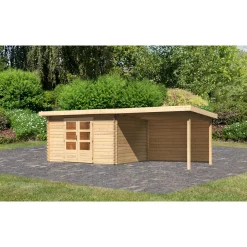 Karibu BBH Bastrup 7 Set mit Anbaudach naturbelassen