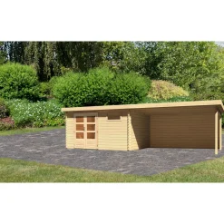 Karibu BBH Bastrup 8 Set mit Anbaudach naturbelassen