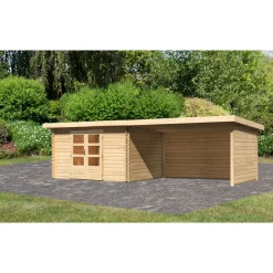 Karibu BBH Bastrup 7 Set mit Anbaudach naturbelassen