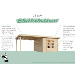 Karibu BBH Bastrup 3 Set mit Anbaudach naturbelassen