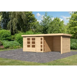 Karibu BBH Kerko 5 Set mit Anbaudach naturbelassen