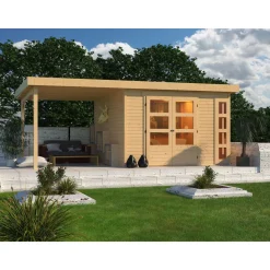 Karibu BBH Kerko 6 Set mit Anbaudach naturbelassen