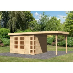 Karibu BBH Kerko 6 Set mit Anbaudach naturbelassen