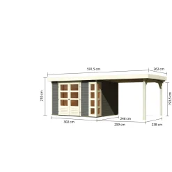 Karibu BBH Kerko 5 Set mit Anbaudach terragrau